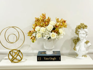 Finest Real Touch Orchid, Roses, French Hydrangea Cream Arrangement